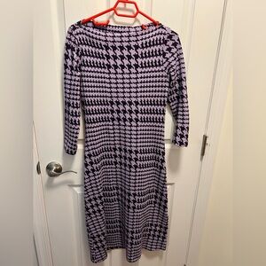 Lavender and Black Houndstooth Knit Midi Dress